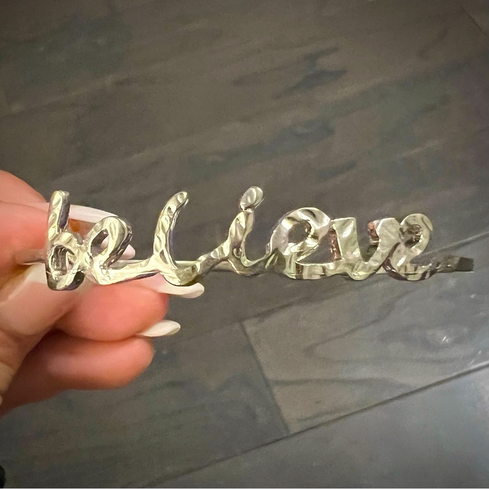 BELIEVE Silver bangle cuff bracelet